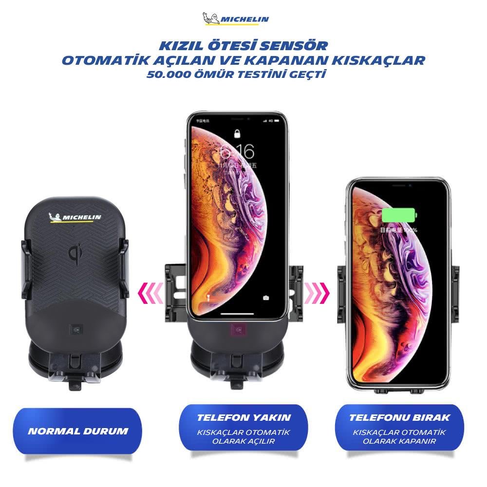 Michelin MC33368 Wireless Telefon Şarj Cihazı ve Dokunmatik Akıllı Telefon Tutucu - Onivias