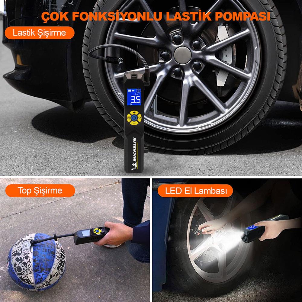 Michelin MC33382 Şarjlı Li - ion 150PSI Taşınabilir Dijital Basınç Göstergeli Led Aydınlatmalı Lastik Şişirme Pompası - Onivias
