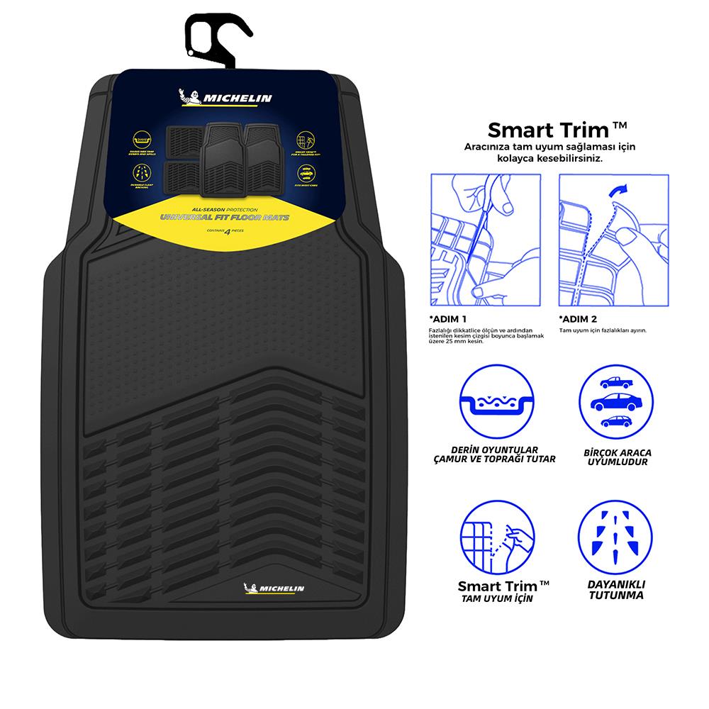 Michelin MC33856 Tüm Araçlara Uyumlu 4 Parça Üniversal 3D Havuzlu Oto Paspas - Onivias