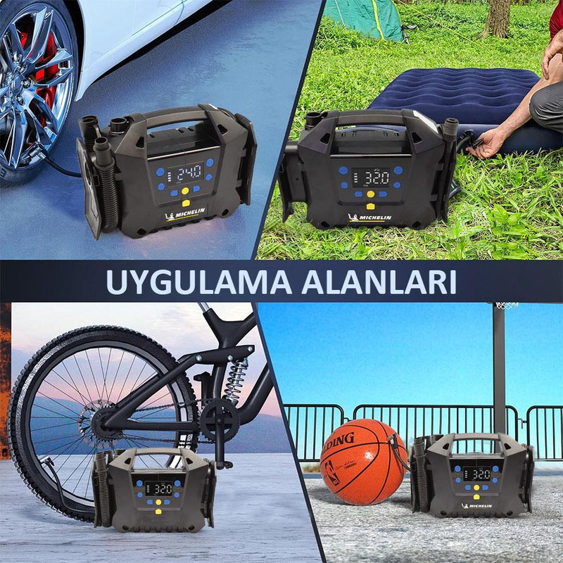 Michelin MC34259 11.1Volt/2.5Ah.120PSI Tənzimlənən Rəqəmsal Təzyiq Ölçer Təkər və Döşək Doldurma Pompası 
