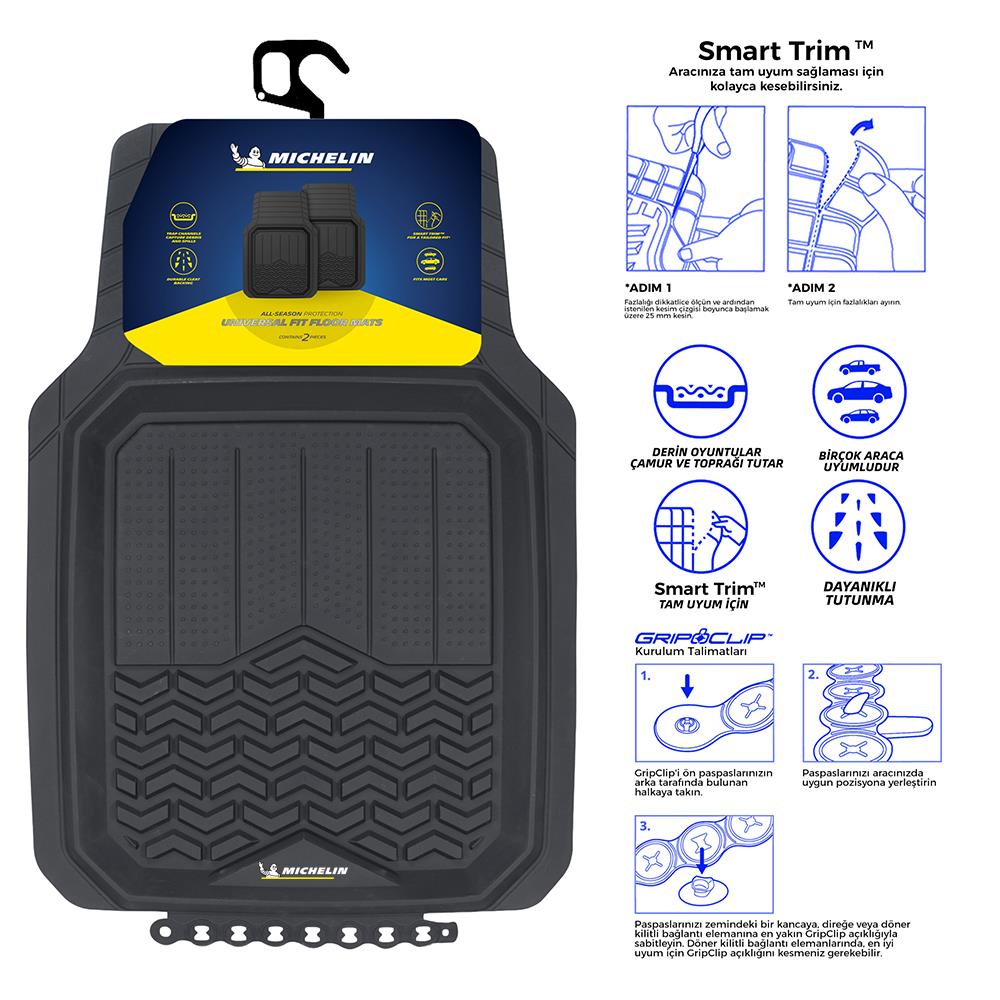 Michelin MC34594 Tüm Araçlara Uyumlu 2 Parça Üniversal 3D Havuzlu Oto Paspas