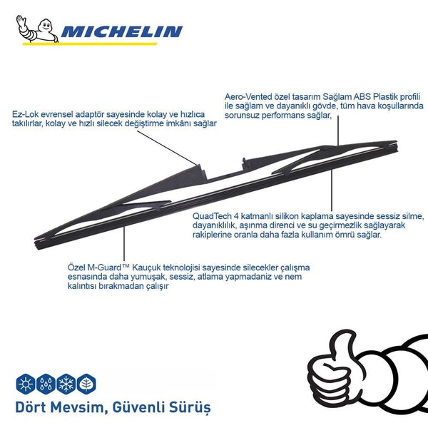 Michelin Rainforce™ MCR400 40CM 1 Adet Universal Telli Hibrit Arka Silecek - Onivias
