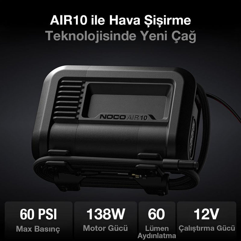 NOCO AIR10 12Volt 60 PSI Tənzimlənən Rəqəmsal Təzyiq Ölçerli Peşəkar Təkər Şişirmə Pompası 