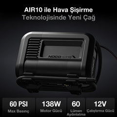 NOCO AIR10 12Volt 60 PSI Ayarlanabilir Dijital Basınç Göstergeli Profesyonel Lastik Şişirme Pompası - Onivias