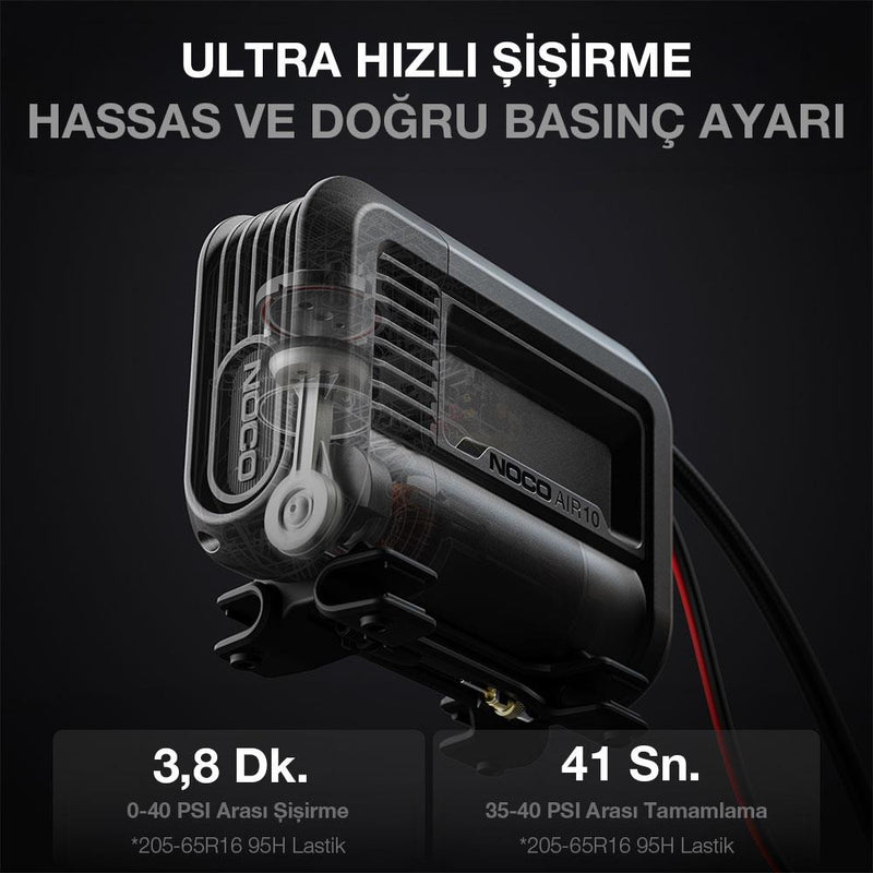 NOCO AIR10 12Volt 60 PSI Tənzimlənən Rəqəmsal Təzyiq Ölçerli Peşəkar Təkər Şişirmə Pompası 