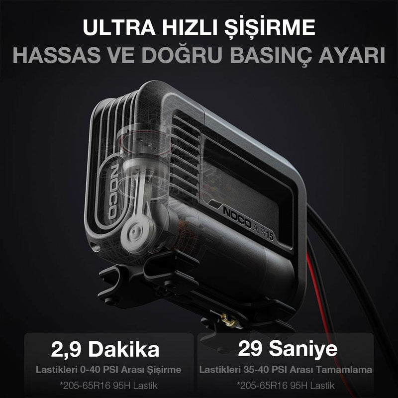 NOCO AIR15 12Volt 80 PSI Tənzimlənən Rəqəmsal Təzyiq Ölçerli Professional Təkər Şişirmə Pompası 