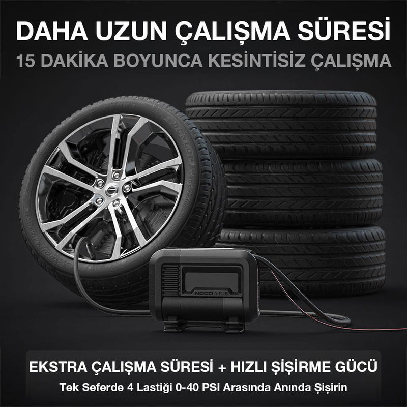 NOCO AIR15 12Volt 80 PSI Tənzimlənən Rəqəmsal Təzyiq Ölçerli Professional Təkər Şişirmə Pompası 