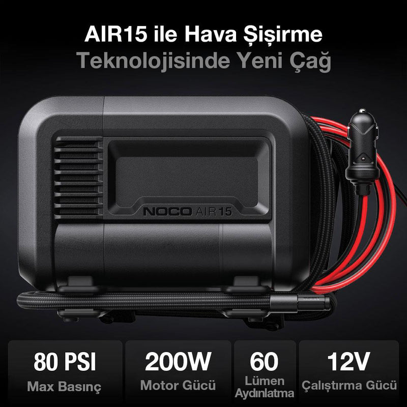 NOCO AIR15 12Volt 80 PSI Tənzimlənən Rəqəmsal Təzyiq Ölçerli Professional Təkər Şişirmə Pompası 