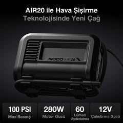 NOCO AIR20 12Volt Akü Bağlantı Maşalı 100 PSI Ayarlanabilir Dijital Basınç Göstergeli Profesyonel Lastik Şişirme Pompası - Onivias