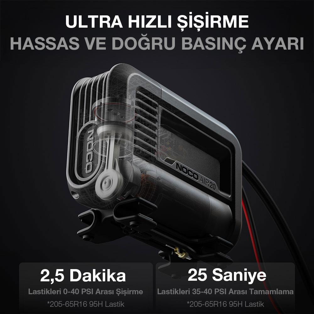 NOCO AIR20 12Volt Akü Bağlantı Maşalı 100 PSI Ayarlanabilir Dijital Basınç Göstergeli Profesyonel Lastik Şişirme Pompası - Onivias