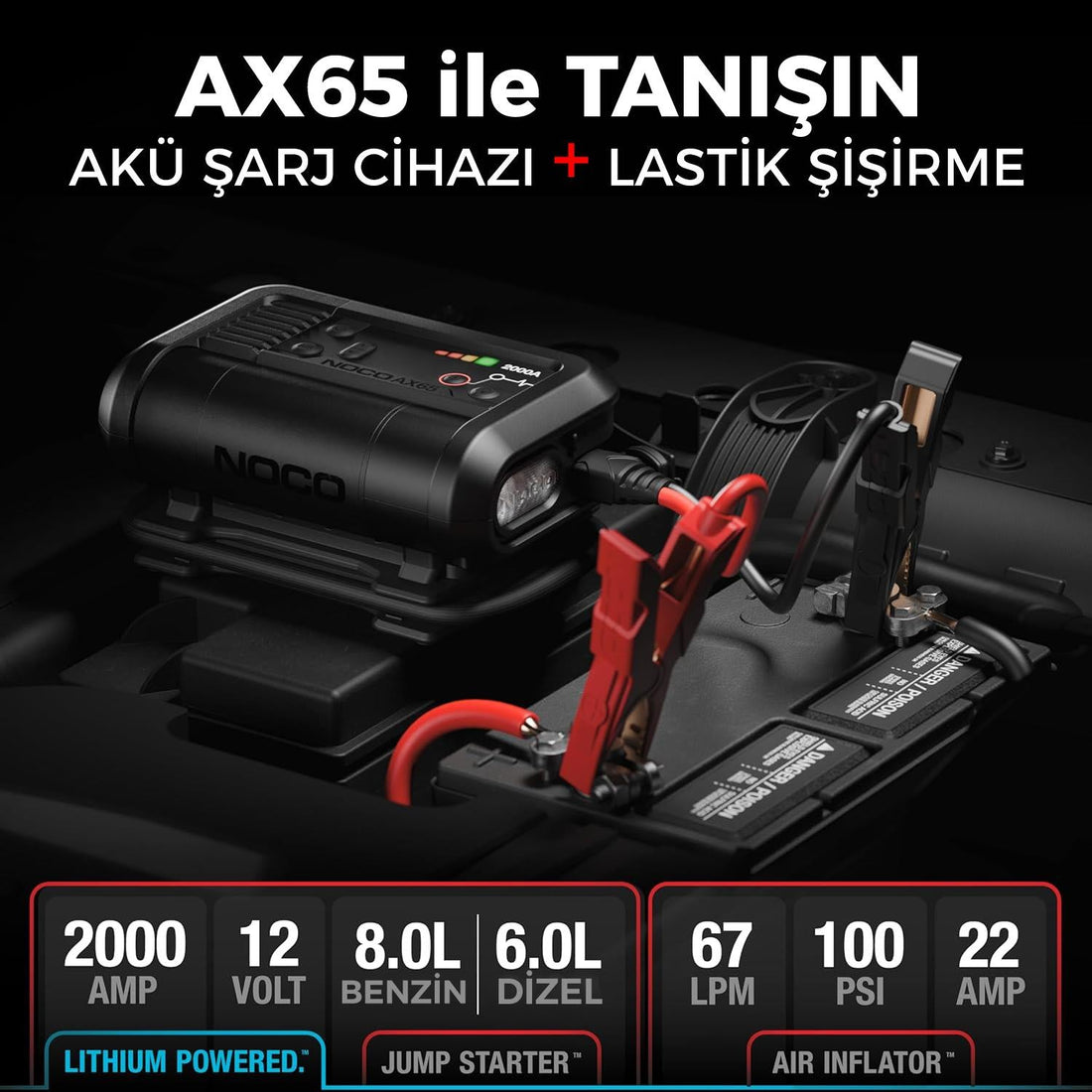 NOCO AX65 12V Lityum 2000Amp Akıllı Akü Takviye + Pompa + Powerbank + Led Lamba - Onivias