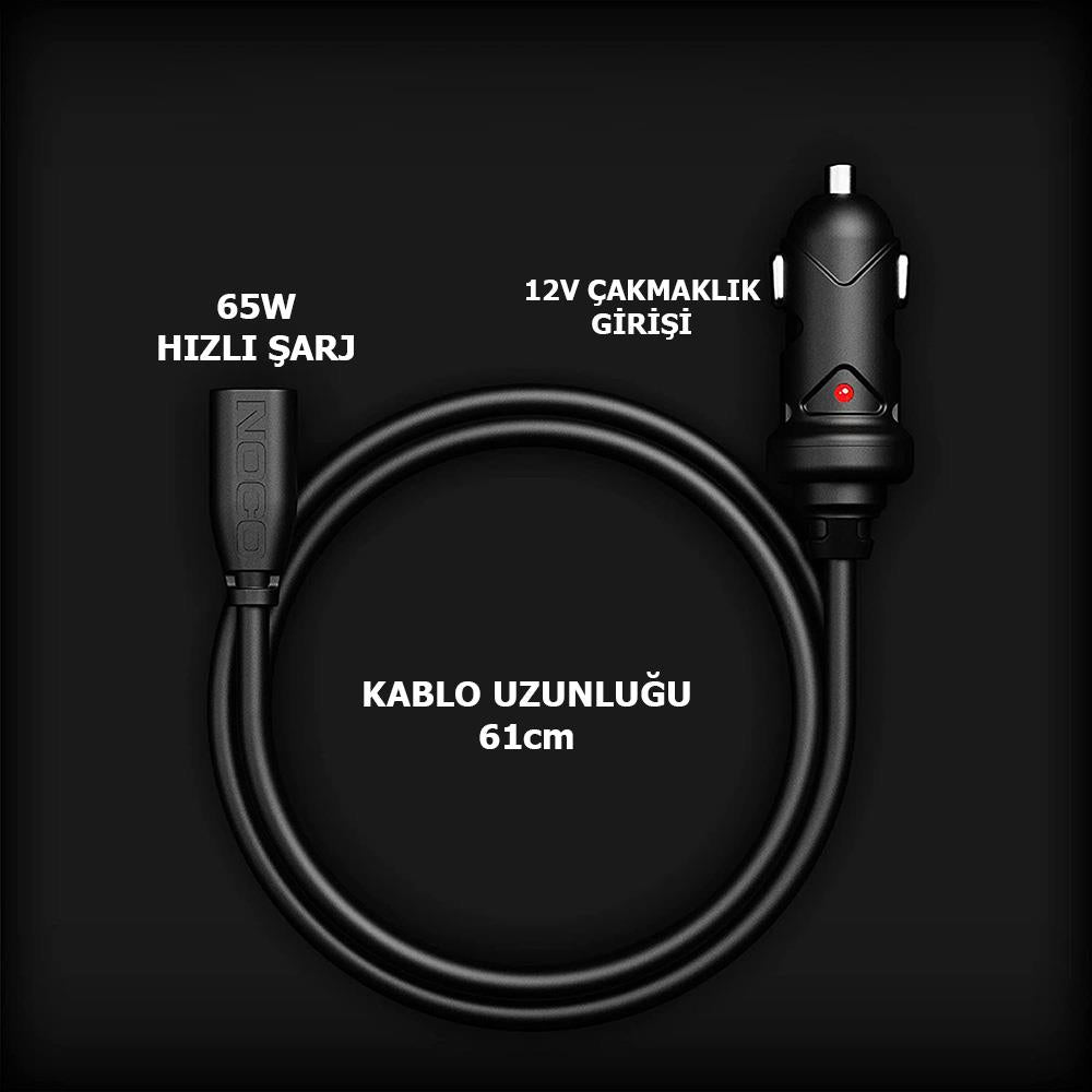 NOCO GBC011 12V 65Watt TYPE - C Araç Çakmak Uçlu GBX Serisi Akü Takviye ve Hızlı Şarj Bağlantı Kablosu - Onivias