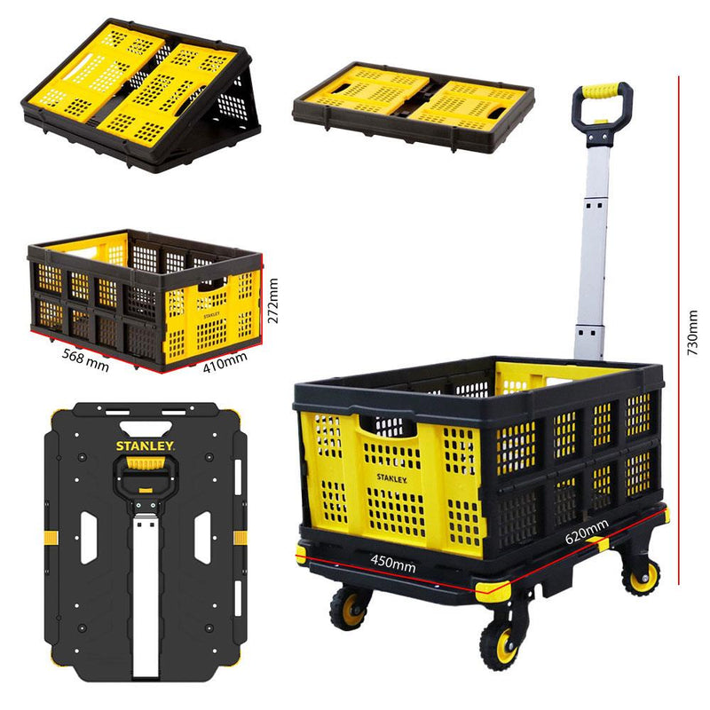 STANLEY PC532B 137kq 62x45sm Dördtəkərli Çəkmə Dəstəyi Yük və Paket Daşıma Arabası + FT505 Çox Məqsədli Daşıma Səbəti