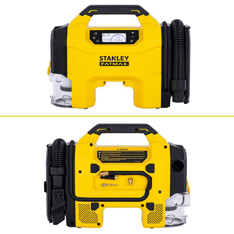 STANLEY SXVI02001A 12V/18V 2Ah Li-ion təkrar doldurulan 160 PSI Rəqəmsal displey Təkər və döşək şişirici nasos + Avtomobil tozsoranı 