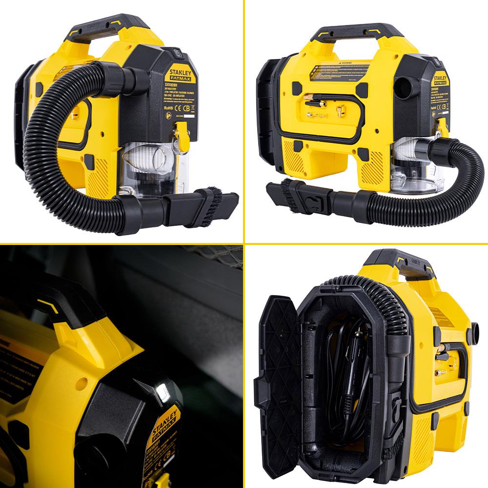 STANLEY SXVI02001A 12V/18V 2Ah Li-ion Şarjlı 160 PSI Dijital Göstergeli Lastik&Yatak Şişirme Pompası+Araç Süpürgesi - Onivias