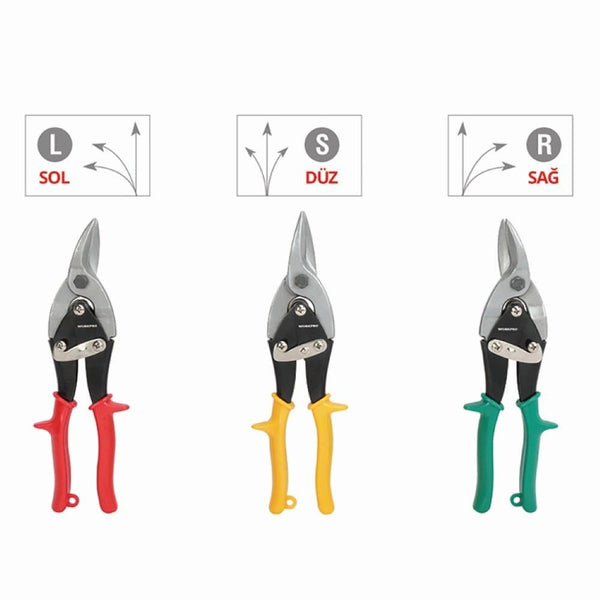 WORKPRO WP200001 250mm 3 Parça Sağ/Sol/Düz Profesyonel Kaportacı Makası - Onivias