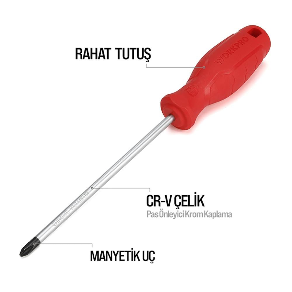 WORKPRO WP200500 2 Parça Yıldız/Düz CR - V Manyetik Profesyonel Tornavida Seti - Onivias