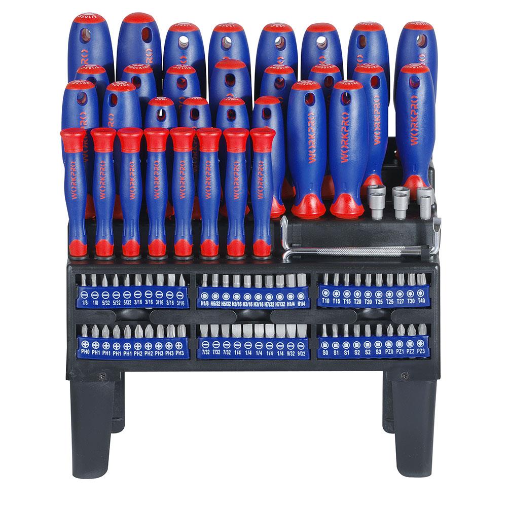WORKPRO WP200507 100 Parça Duvar Askı Aparatlı Profesyonel CR - V Manyetik Tornavida ve Bits Uç Seti - Onivias
