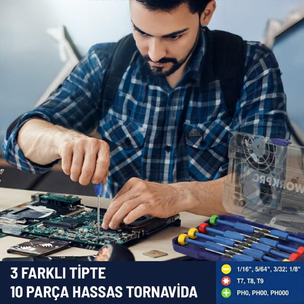 WORKPRO WP200530 CR - V 10 Parça Profesyonel Manyetik Hassas Tornavida Seti - Onivias