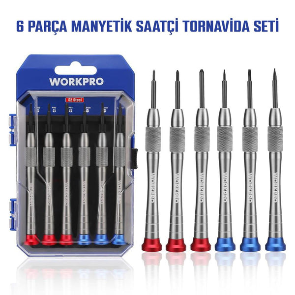 WORKPRO WP200549 6 Parça Profesyonel S2 Manyetik Saatçi Tornavida Seti - Onivias