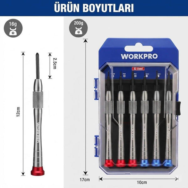 WORKPRO WP200549 6 Parça Profesyonel S2 Manyetik Saatçi Tornavida Seti - Onivias