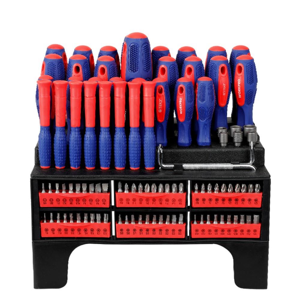 WORKPRO WP200560 100 Parça Duvar Askı Aparatlı Profesyonel CR - V Manyetik Tornavida ve Bits Uç Seti - Onivias