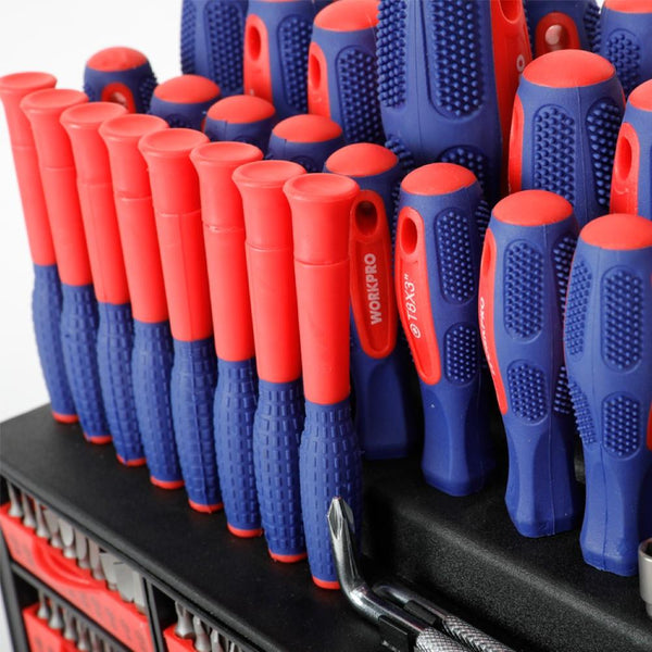 WORKPRO WP200560 100 Parça Duvar Askı Aparatlı Profesyonel CR - V Manyetik Tornavida ve Bits Uç Seti - Onivias