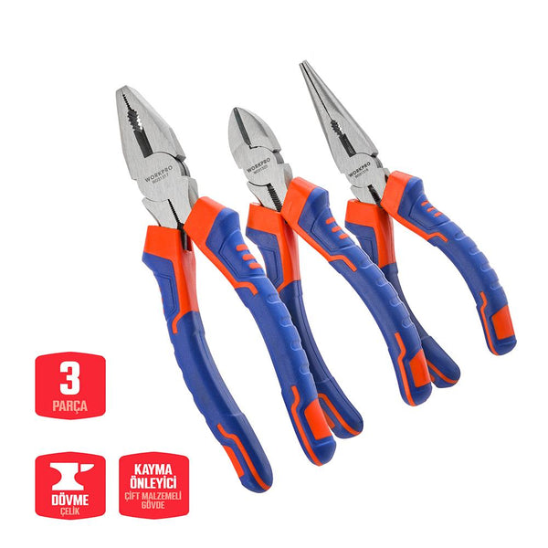 WORKPRO WP201007 200MM/160MM Profesyonel 3’lü Pense Seti - Onivias