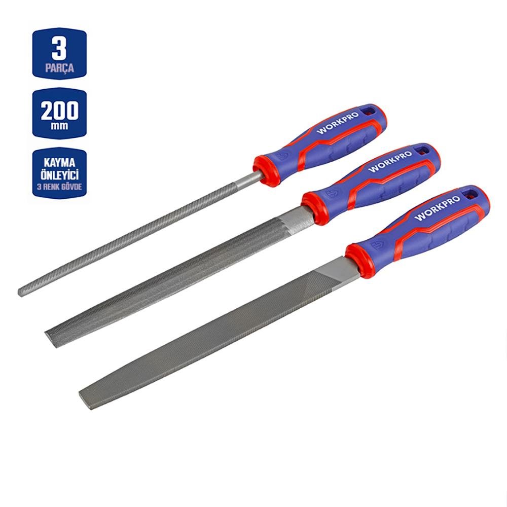 WORKPRO WP201702 3 Parça 200mm Ağır Hizmet Tipi Metal Eğe Seti - Onivias