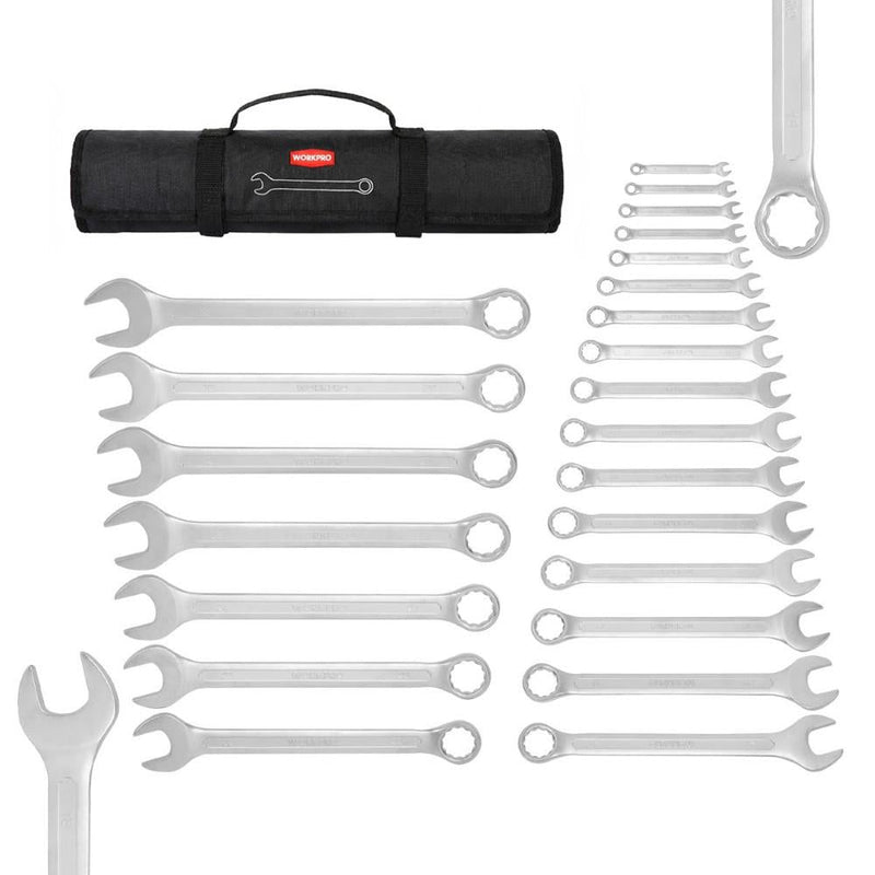 WORKPRO WP202504 6-32mm 23 Parça CR-V Profesyonel Kombine Anahtar Takımı + Bez Taşıma Kılıfı