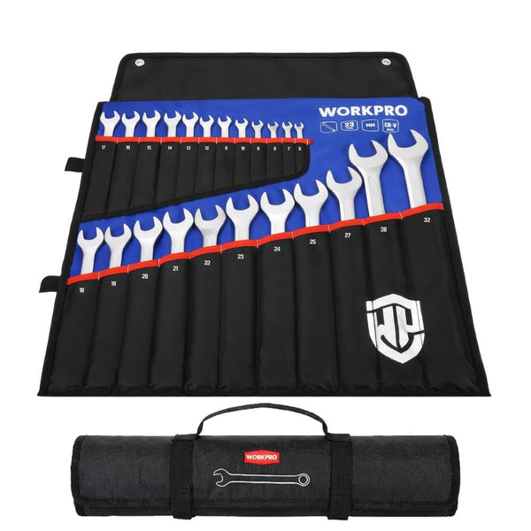 WORKPRO WP202504 6 - 32mm 23 Parça CR - V Profesyonel Kombine Anahtar Takımı + Bez Taşıma Kılıfı - Onivias