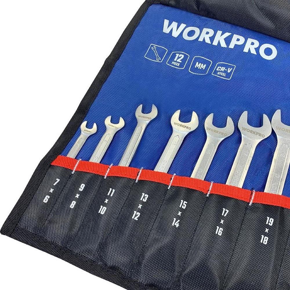WORKPRO WP202507 6 - 32mm 12 Parça CR - V Profesyonel Açık Ağız Anahtar Takımı + Bez Taşıma Kılıfı - Onivias