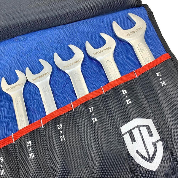 WORKPRO WP202507 6 - 32mm 12 Parça CR - V Profesyonel Açık Ağız Anahtar Takımı + Bez Taşıma Kılıfı - Onivias