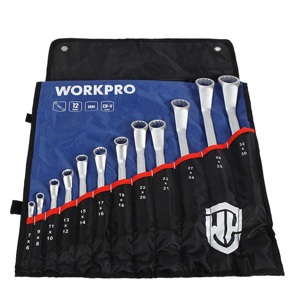 WORKPRO WP202510 6 - 32mm 12 Parça CR - V Profesyonel İki Ağızlı Yıldız Anahtar Takımı + Bez Taşıma Kılıfı - Onivias