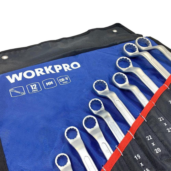WORKPRO WP202510 6 - 32mm 12 Parça CR - V Profesyonel İki Ağızlı Yıldız Anahtar Takımı + Bez Taşıma Kılıfı - Onivias