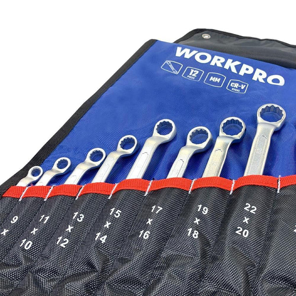 WORKPRO WP202510 6 - 32mm 12 Parça CR - V Profesyonel İki Ağızlı Yıldız Anahtar Takımı + Bez Taşıma Kılıfı - Onivias