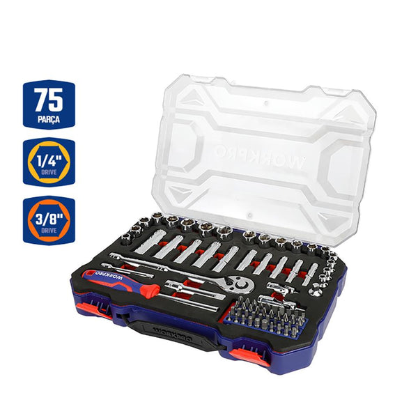 WORKPRO WP202524 1/4'’ 3/8’’ Metrik 75 Parça Cr - V Profesyonel Lokma Takımı - Onivias