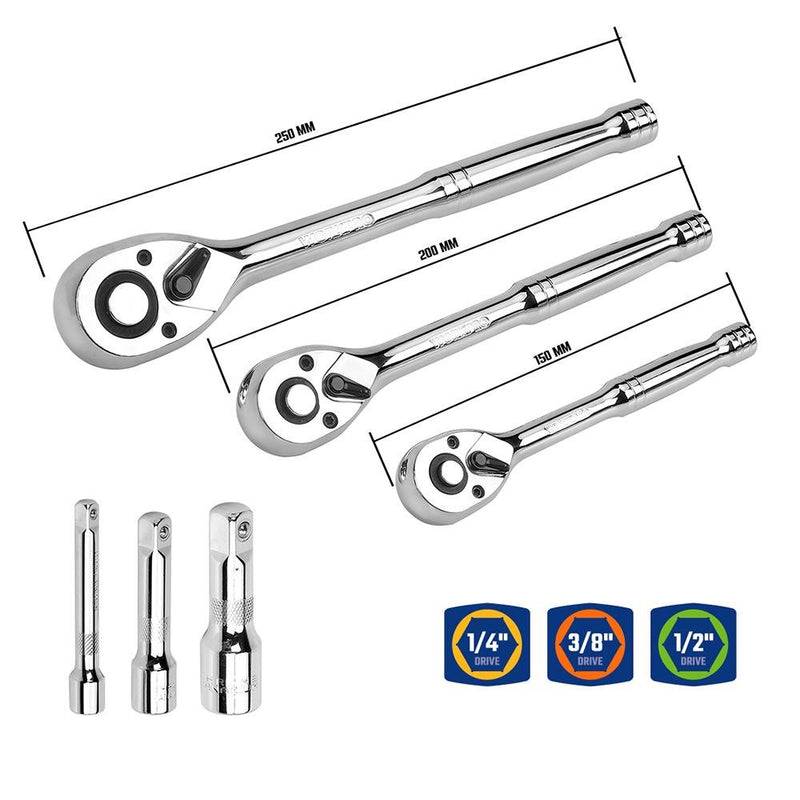 WORKPRO WP202530 1/4'’ 3/8’’ 1/2'’ Metrik/İnç 164 Parça Cr-V Ağır Hizmet Lokma ve Kombine Anahtar Takımı