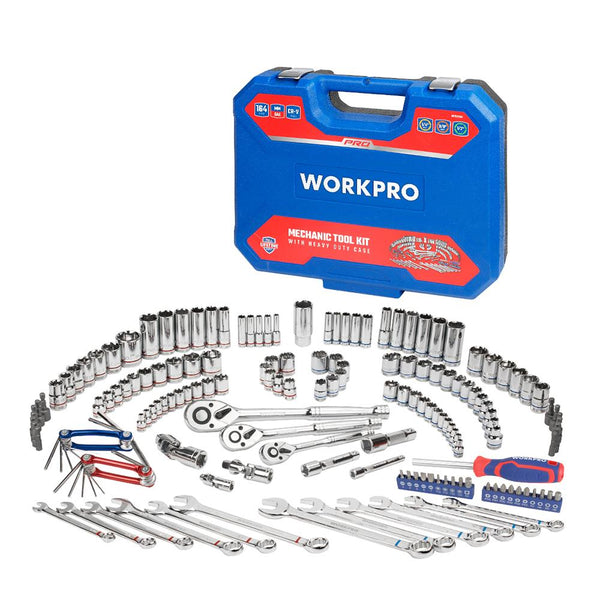 WORKPRO WP202530 1/4'’ 3/8’’ 1/2'’ Metrik/İnç 164 Parça Cr - V Ağır Hizmet Lokma ve Kombine Anahtar Takımı - Onivias