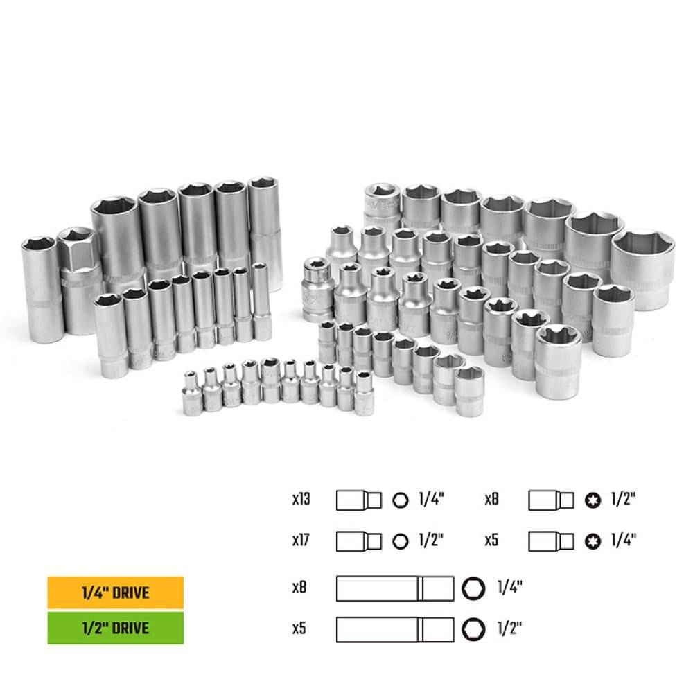WORKPRO WP202535 1/4'’ 1/2'’ 108 Parça Cr - V Metrik Profesyonel Lokma Takımı - Onivias
