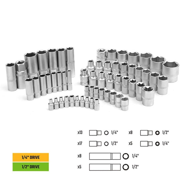 WORKPRO WP202535 1/4'’ 1/2'’ 108 Parça Cr - V Metrik Profesyonel Lokma Takımı - Onivias