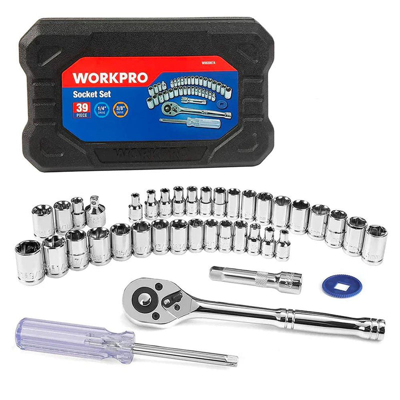 WORKPRO WP202536 39 Parça 3/8'' 1/4'' CR-V Metrik/Düymlük Peşəkar Rozetka Dəsti 