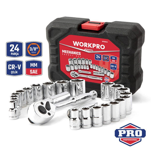 WORKPRO WP202541 3/8'’ CR - V 24 Parça Metrik/İnç Ağır Hizmet Lokma Takımı - Onivias