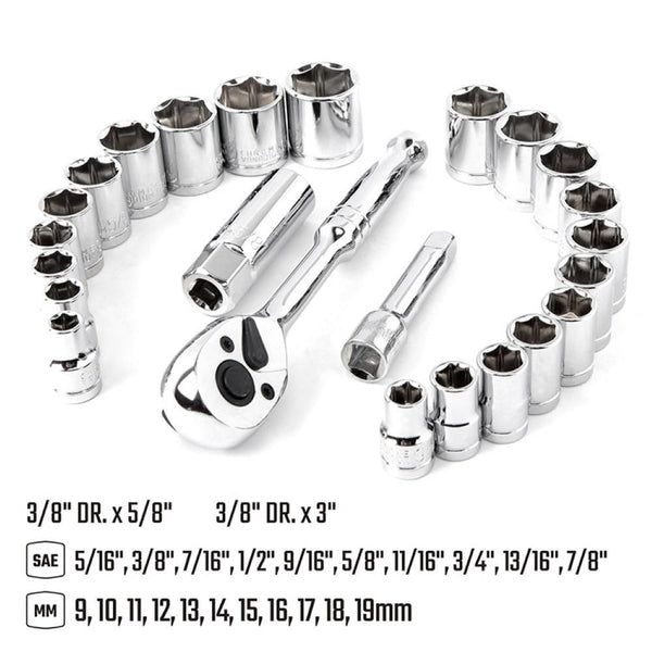 WORKPRO WP202541 3/8'’ CR - V 24 Parça Metrik/İnç Ağır Hizmet Lokma Takımı - Onivias