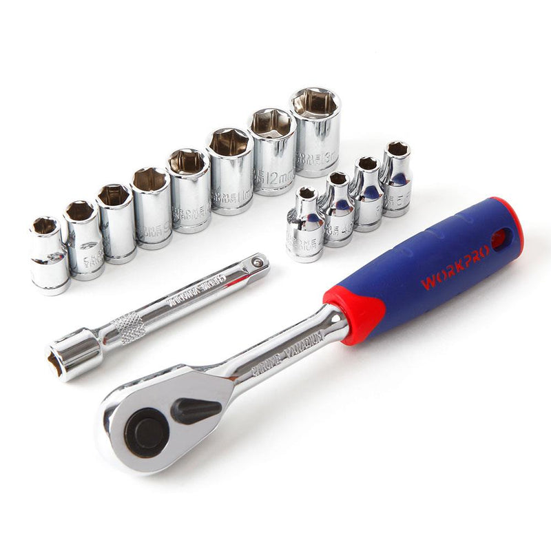 WORKPRO WP202556 14 Parça 1/4'' CR-V Metrik Peşəkar Rozetka Dəsti