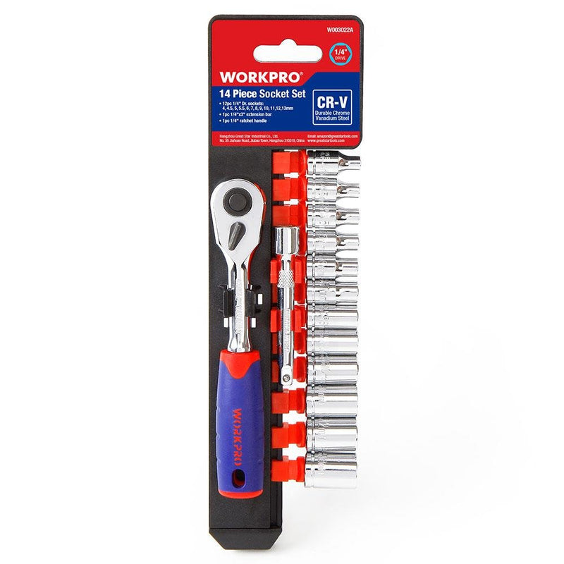 WORKPRO WP202556 14 Parça 1/4'' CR-V Metrik Peşəkar Rozetka Dəsti