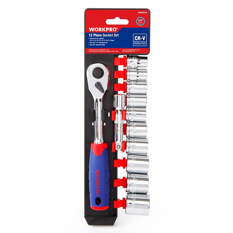 WORKPRO WP202557 12 Parça 3/8'' CR-V Metrik Peşəkar Rozetka Dəsti