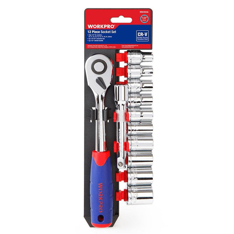 WORKPRO WP202558 12 Parça 1/2'' CR-V Metrik Peşəkar Rozetka Dəsti