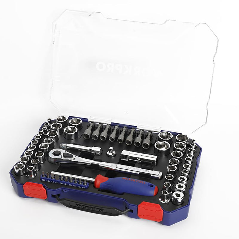 WORKPRO WP202566 1/4'’ 3/8’’ Metrik/İnç 63 Parça Cr-V Profesyonel Lokma Takımı