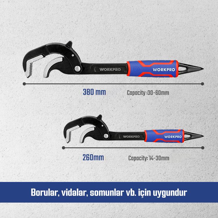 WORKPRO WP202574 2 Parça Otomatik Kilitlemeli Çok Fonksiyonlu Profesyonel Boru Anahtarı/ Levye Seti - Onivias